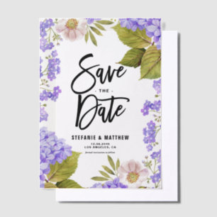 Watercolor Purple Hydrangea Floral Save The Date Vellum Invitations