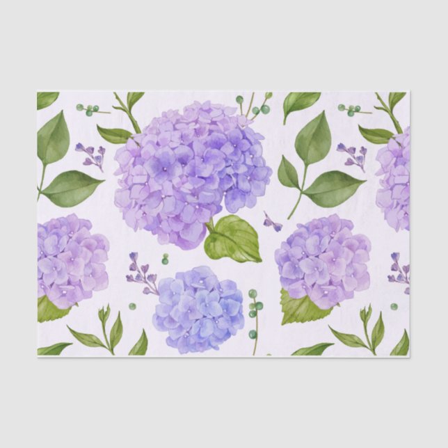 Watercolor Purple Hydrangea Flowers   Tissue Paper (Front)