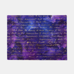 Watercolor Purple Ink Pattern with Gold script Doormat