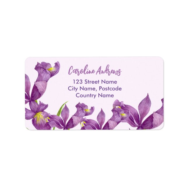 Watercolor Purple Iris Botanical Address  Label (Front)