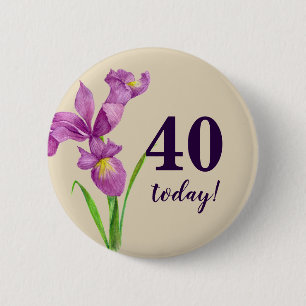Watercolor Purple Iris Botanical Floral Art 2 Inch Round Button