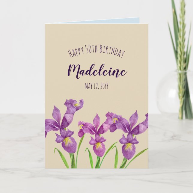 Watercolor Purple Iris Botanical Floral Art Card (Front)