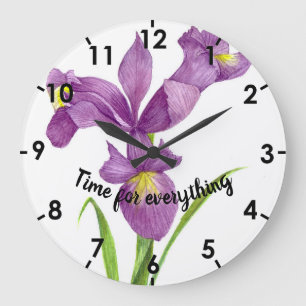 Watercolor Purple Iris Botanical Floral Art Large Clock