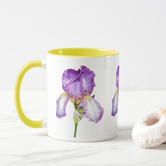 Watercolor Purple Iris Botanical Mug (With Donut)