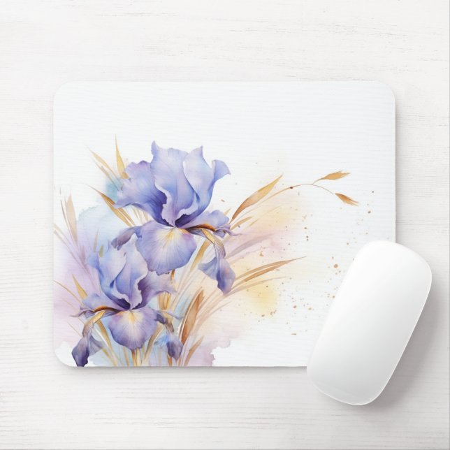 Watercolor Purple Iris Bouquet Mouse Pad (With Mouse)
