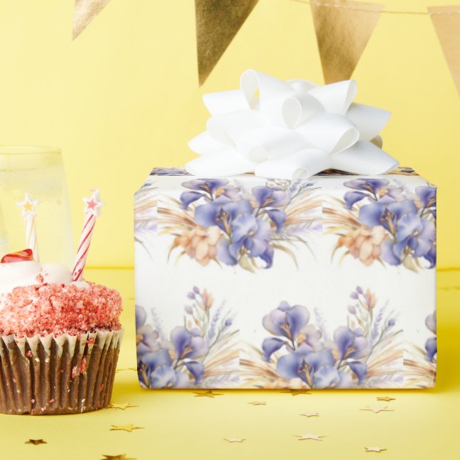 Watercolor Purple Iris Bouquet  Wrapping Paper (Birthday Party)