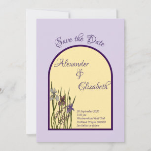 Watercolor Purple Iris & Butter Yellow Save Date Invitation