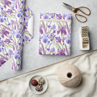 Watercolor Purple Iris Flowers  Wrapping Paper