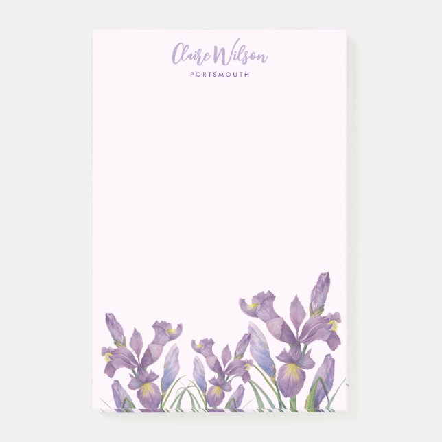 Watercolor Purple Iris Message Notes Reminder (Front)