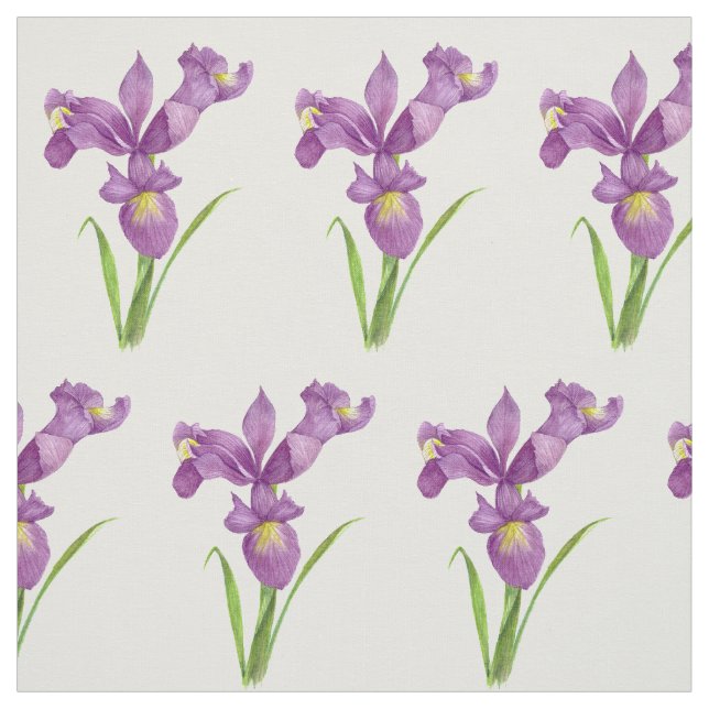 Watercolor Purple Irises Botanical Illustration Fabric (Swatch)