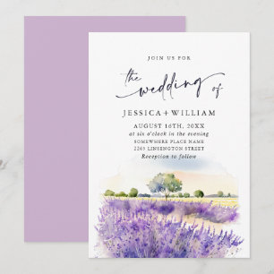 Watercolor Purple Lavender Field Wedding Invitation