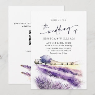 Watercolor Purple Lavender Field Wedding QR code Invitation