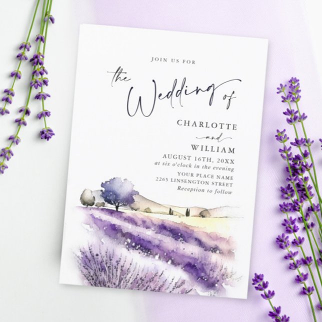 Watercolor Purple Lavender Flowers Field Wedding Invitation (Creator Uploaded)