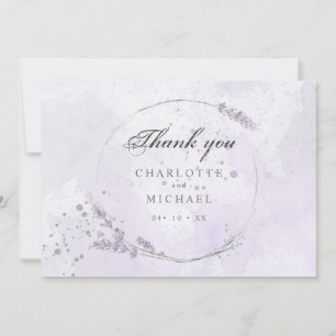 Watercolor purple lavender flowers wedding thank y you card