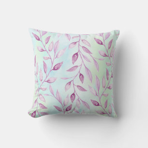 Watercolor Purple Leaf Vine Throw Pillow