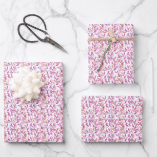 Watercolor Purple Leaves on White Wrapping Paper Sheet