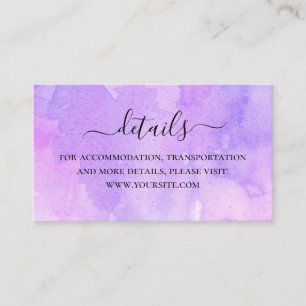Watercolor purple lilac details. Wedding website Enclosure Card