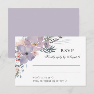 Watercolor purple lilac flowers. Floral wedding RSVP Card