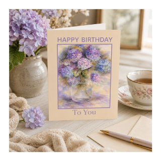 Watercolor Purple Lilac Hydrangea Flowers Birthday