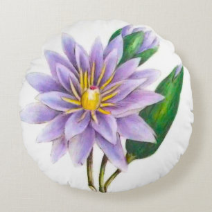 Watercolor Purple Lotus Flower Round Pillow