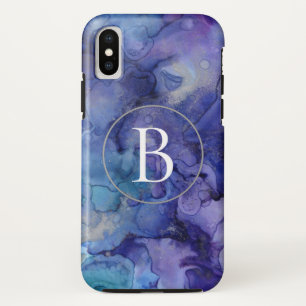 Watercolor Purple Monogram Marble iPhone X Case