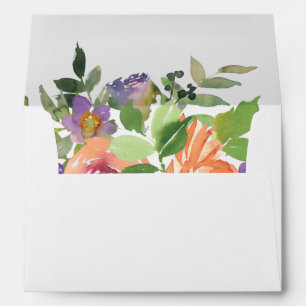 Watercolor Purple Orange Floral Wedding Matching Envelope
