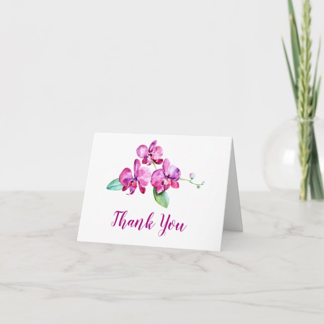 Watercolor Purple Orchid Floral Wedding Thank You (Front)