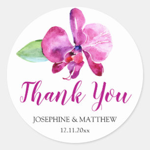 Watercolor Purple Orchid Floral Wedding Thank You Classic Round Sticker