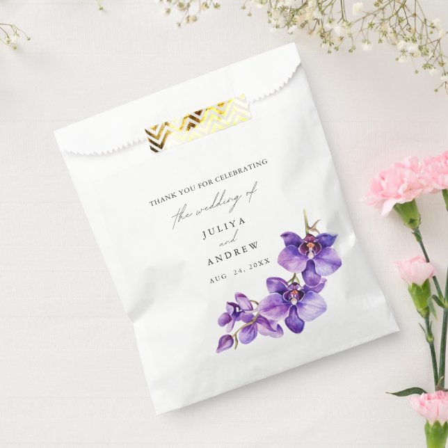 Watercolor purple Orchid script wedding Favour Bag (Sealed)