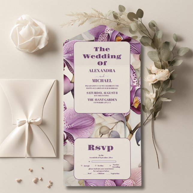 Watercolor Purple Orchid Wedding All In One Invitation (Creator Uploaded)