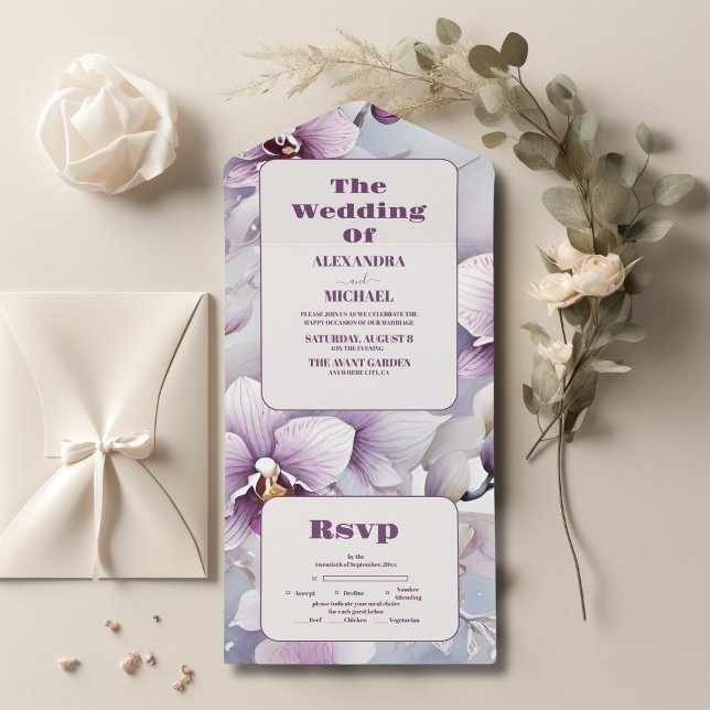 Watercolor Purple Orchid Wedding All In One Invitation (Creator Uploaded)