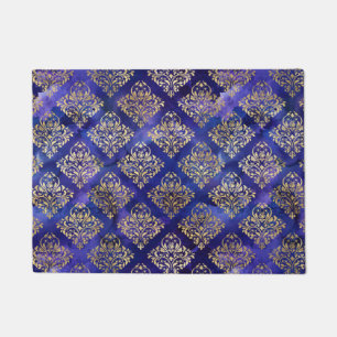 Watercolor Purple Pattern with Gold Damask Doormat