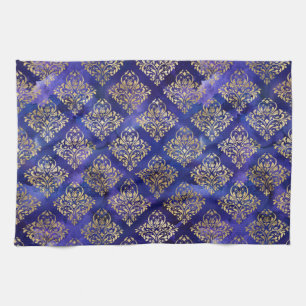 Watercolor Purple Pattern with Gold Damask Kitchen Towel