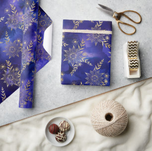 Watercolor Purple Pattern with Gold Floral Wrapping Paper