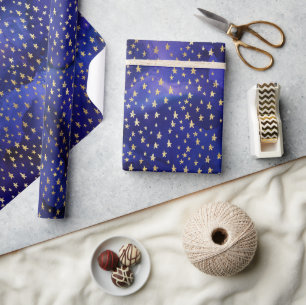 Watercolor Purple Pattern with Gold Stars Wrapping Paper