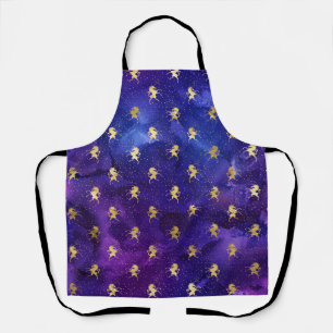 Watercolor Purple Pattern with Gold Unicorn Apron