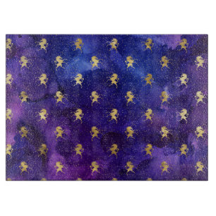 Watercolor Purple Pattern with Gold Unicorn Cutting Board