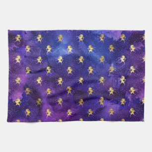 Watercolor Purple Pattern with Gold Unicorn Kitchen Towel