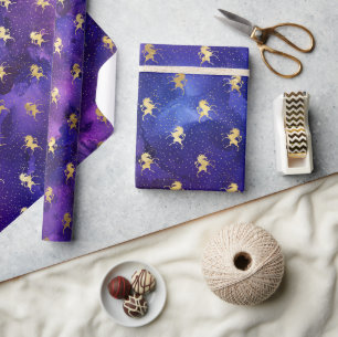 Watercolor Purple Pattern with Gold Unicorn Wrapping Paper