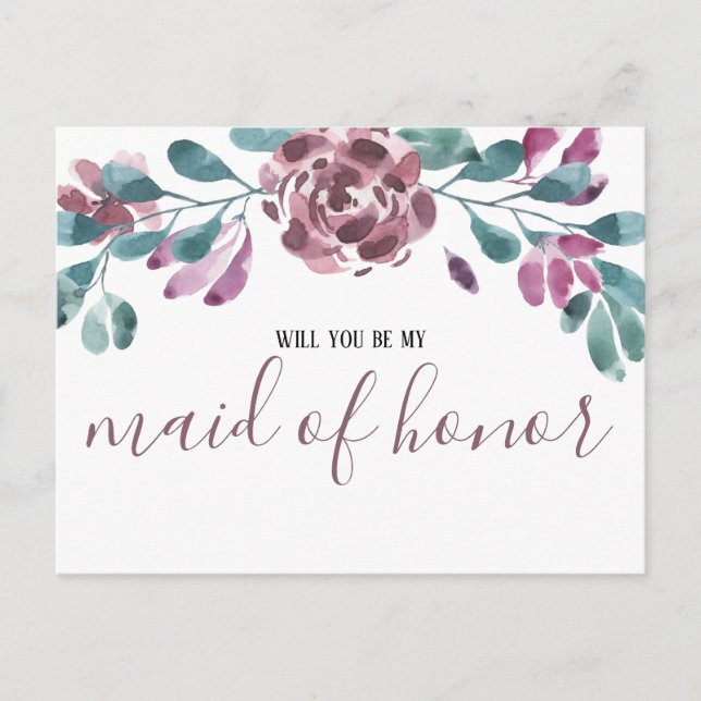 Watercolor Purple Peony Maid of Honour Invitation (Front)