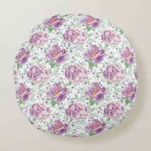 watercolor purple peony round pillow