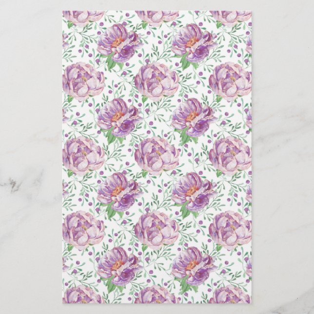 watercolor purple peony stationery (Front)