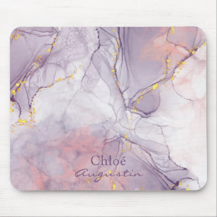 Watercolor Purple Pink alcohol Ink gold glitter C Mouse Pad
