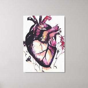 Watercolor Purple Pink Black Beating Heart Art Canvas Print