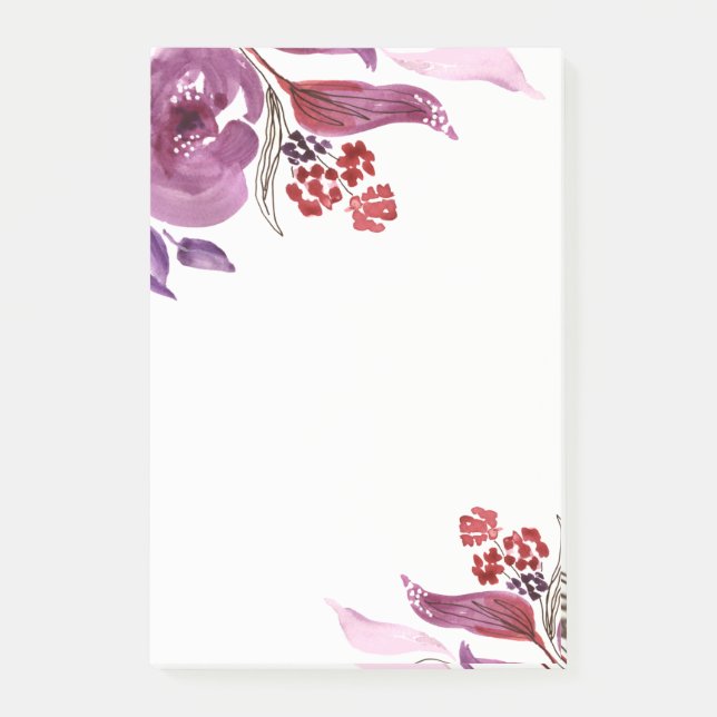 Watercolor Purple + Pink Floral Post-It Notes (Front)