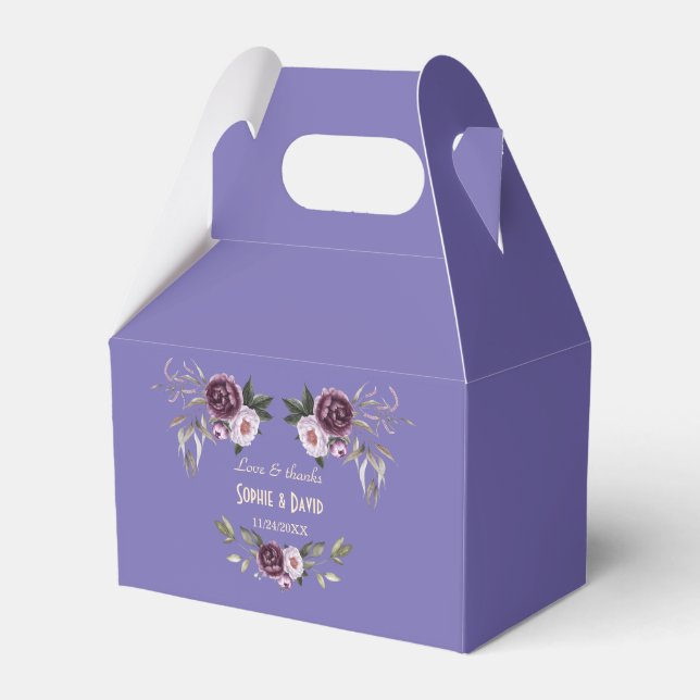 Watercolor Purple Pink Floral Wedding Favor Box (Front Side)