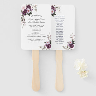 Watercolor Purple Pink Flowers Wedding Program   Hand Fan