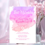 Watercolor Purple Pink Peach Star BAT MITZVAH Invitation<br><div class="desc">Beautiful religious Jewish Bat Mitzvah invitation cards.  Light watercolor pastel peach,  pink and slight purple with star of David in white.  Modern script letters. 'Is called to the TORAH as a Bar Mitzvah'. Perfect for 12 year old daughter,  girl. Easy to edit - just add your information / text.</div>