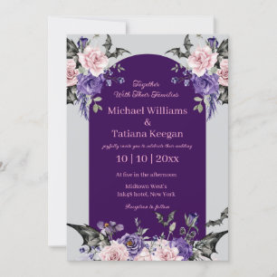  watercolor purple pink roses halloween wedding  invitation