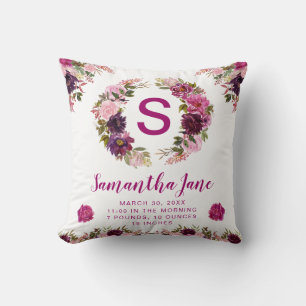 Watercolor Purple & Pink Summer Flowers Baby Throw Pillow